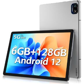 kinstone Android 12 Tablet with 128GB ROM 1TB Expand,10.1 Inch Gaming Tablets,2.0GHz Octa-Core Tablet,1920 * 1200 FHD IPS Display,13MP+5MP,2.4/5G WiFi,Bluetooth 5.0,Hotspot,GPS(Sliver)
