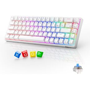RK ROYAL KLUDGE RK837 Video Gaming Keyboard - 65% Layout Mechanical Keyboard, BT5.1/2.4G/Wired with 3 USB Ports, RGB Backlit, Hot-Swap PC Computer Wireless Keyboard for Mac Laptop, Clicky Blue Switch