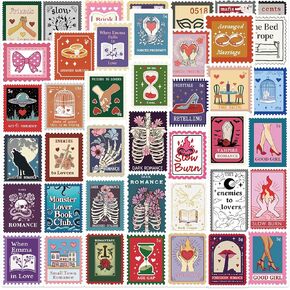 50PCS Romance Book Stickers for Kindle Book Trope Stamp Stickers Colorful Aesthetic Bookish Stickers Skull Kindle Stickers Book Lover Accessories Waterproof Vinyl Stickers