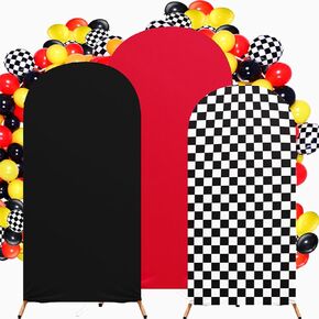 Arch Backdrop Cover Set of 3 (4/5/6FT) Monster Truck Birthday Party Decorations Arch Cover Spandex Fitted Circle Car Racing Arch Backdrop Covers for Kid Boys Let's Go Racing Party Supplies