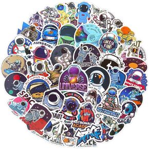 Space Astronaut Stickers - 50 Pcs Waterproof Vinyl Outer Space Stickers for Water Bottle, Laptop, Phone Case, Helmet, Luggage - Galaxy Rocket Stickers for Kids, Teens & Adults