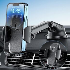 FBB 3-in-1 Car Phone Holder, [Military-Grade Suction Cup & Clip] Long Arm Suction Cup Holder Sturdy Cell Phone Holder Mount Dashboard Windshield Air Vent Compatible with All Smartphones and Cars