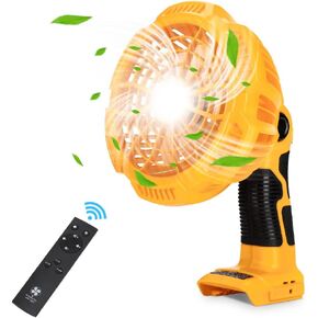 Portable Fan for Dewalt 20v Battery, Handheld Fan with 300LM LED Lamp, Remote, 4H Timing Function, Rechargeable USB Personal Desk Camping Fan for Work, Traveling