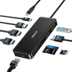 MOKiN USB-C Hub, 9-in-1 USB C Dock, Dual 4K HDMI USB C to USB Adapter, 1 Gbps Ethernet USB Hub, 100W Power Delivery, SD Card Reader for MacBook Pro, XPS and More