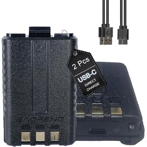 UV5R Battery Pack Support USB C Direct Charge Rechargeable Li-ion Battery Compatible with Baofeng UV-5R BF-F8HP UV-5X3 GT-5R UV-5RE Two Way Radios(USB-C Cable, 2P)