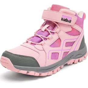 R CORD Kids Hiking Boots Waterproof Girls Hiking Boots Durable TPR Traction Outsole Girls Hiking Shoes Anti-Skid Athletic Hook and Loop Closure Kids Hiking Shoes for Outdoor