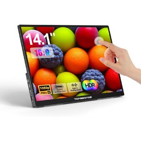 Portable Touch Screen Monitor, 14.1 inch 1080P FHD IPS Display Screen, Travel Monitor w/USB-C HDMI Ports, 10-Point Touch, Dual Speaker, HDR & FreeSync, Monitor for PC MAC Phone Xbox PS4/5 Switch