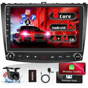 for Lexus is250 is300 is350 2010 2006 2007 2008【8 Core 4+64GB】Android Radio Dash Kit, 10.1'' Touch Screen Car Stereo with Wireless Carplay Android Auto, GPS/WiFi/32EQ DSP/5.0 Bluetooth/SWC/Backup Cam