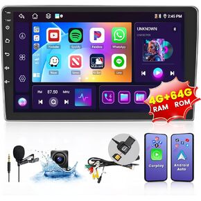 4G/WiFi - 8 Core 4+64G - 10.1 Inch Android Double Din Car Radio Stereo with Wireless Carplay Android Auto, HD Touchscreen with GPS Bluetooth5.0 DSP FM/AM/RDS SWC USB Backup Camera MIC