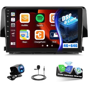 4G+64G/8 Core Android Car Stereo for Honda Civic 2016 2017 2018 2019 2020 Wireless Apple CarPlay Android Auto GPS Navigation 9 Inch 1280 * 720 Touch Screen Bluetooth WiFi DSP FM/RDS Backup Camera