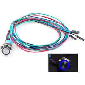 16mm Chassis Metal Button Switch with 100cm 3.3FT Extension Cable Red Yellow Blue Green LED for DIY Computer and Restart Switch (Blue Ring) in Kuwait