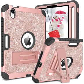 YINLAI Case for iPad Mini 7 2024 (A17 Pro),iPad Mini 6 Case 8.3-Inch 2021,iPad Mini 7th/6th Generation Case Glitter Bling Sparkle Kid Girl Women Kickstand Shockproof Protective Tablet Cover, Rose Gold