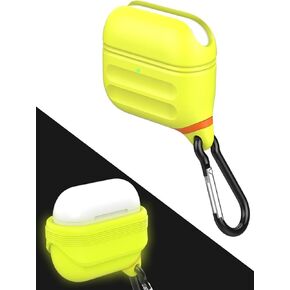 HALLEAST for AirPods 4 Case Waterproof, Front LED Visible & Support Wireless Charging, Protective Silicone Case Cover Compatible with for AirPods 4 Accessories, US Patent, Nightglow Yellow