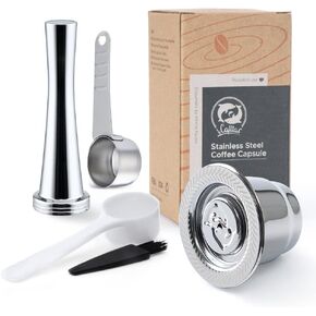 Stainless Steel Reusable Capsules Permanent Coffee Pod Holder Compatible for Nespreso Machines (Capsule+Tamper+Spoon)