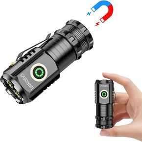 LED Mini Flashlight with Magnet,Super Bright Small Pocket Flashlight,5 Modes USB C Rechargeable, IPX6 Magnetic Flashlight for EDC Camping Outdoor. (1, Black)