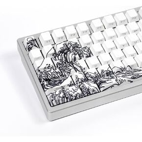 Sumgsn Shine Through Keycaps-PBT White Side Printed Keycap, 128 Keys Cherry Profile Double Shot Keycap, Wave of Kanagawa Custom Keycap Set for Mechanical Keyboard 60% 75% 100% (White)