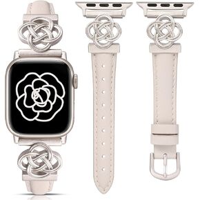 Wearlizer Slim Leather Band Compatible with Apple Watch Bands Women 41/40/38/42/44/45/46/49mm, Dressy Fancy Designer Celtic Knot Thin Leather Strap for iWatch Series 10 9 Ultra SE 8 7 6 5 4 3 2 1 in Kuwait