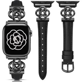Wearlizer Slim Leather Band Compatible with Apple Watch Bands Women 41/40/38/42/44/45/46/49mm, Dressy Fancy Designer Celtic Knot Thin Leather Strap for iWatch Series 10 9 Ultra SE 8 7 6 5 4 3 2 1 in Kuwait