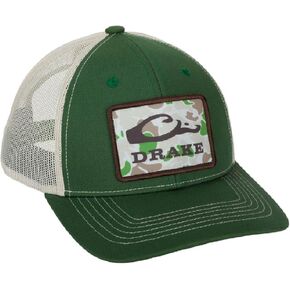 Drake Waterfowl Old School Patch Mesh Back Cap - 6 Panel Structured Crown Cap with Adjustable Snapback, Olive