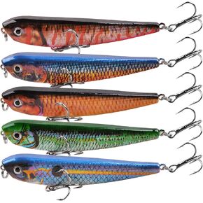 Fishing Lures Large Hard Bait, 5Pcs VIB Lure with Treble Hook Swimbait Saltwater Fishing Bait Popper Crankbait Vibe Sinking Lure for Bass Trout Walleye Redfish