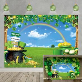 St. Patrick's Day Photography Backdrop Spring Lucky Green Shamrock Hat Pot of Gold Coins Rainbow Background Irish Luck Day Festival Celebration Party Decor Banner Photo Prop (8X6FT(94 x 70 inch))