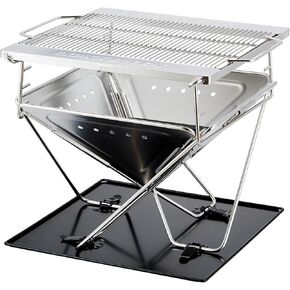 Explorer Bear 20" Stainless Steel Foldable Takibi Fire & Grill with Carrying Bag, Grill Bridge, and Coal Bed | Portable Wood Burning Grill and Fire Pit | Perfect for Camping, Outdoors, Patios