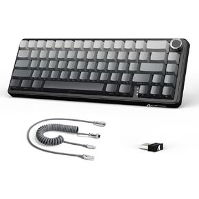 ATTACK SHARK X66 60% Wireless Mechanical Gaming Keyboard with Knob,Gasket Hot Swappable Custom Keyboard with 5-Layer Padding,Side Printed PBT Keycaps,3-mode RGB Keyboard with Coiled Cable - Moon Night