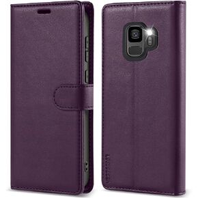 for Samsung Galaxy S9 Wallet Case, [RFID Blocking] PU Leather Flip Cover with Card Holder, Magnetic Shockproof Phone Case for Galaxy S9, Purple