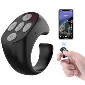 Fingertip Wireless Bluetooth Remote Control, Fingertip Remote Control Ring, Remote Control Page Turner, Scrolling Ring Remote Control Page Turner with charging cable(Black)