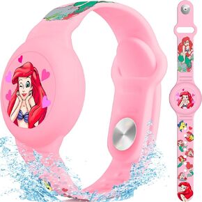 Waterproof Air Tag Bracelet for Kids, Princess Air Tag Holder for Kids with Full Coverage Hidden Design, Silicone Airtag Wristband for Child, Pink