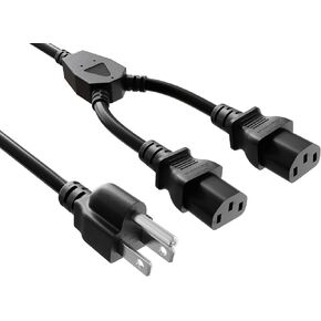 CableLeader 6ft 16 AWG Universal Power Cord Splitter NEMA 5-15P to IEC320 C13 x 2 - Splitter Cord, Y Power Cable, Extension Power Cord, Compatible with Computers, Monitors, Printers & TVs, Black