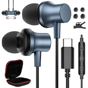 USB C Headphone Type C Earphone Magnetic Wired Earbud for iPhone 16 15 Pro Max Samsung S25 S24 FE Galaxy Tab S10 Ultra in-Ear Noise Canceling Headset with Microphone for iPad 10 Pixel 9 Pro XL