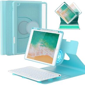 Keyboard Case for iPad 9.7 6th 2018/5th gen 2017/ Air 2-7 Color Wireless Backlit Keyboard - Detachable Slim Folio Cover with Pencil Holder (Blue)