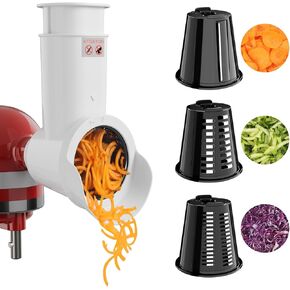 Slicer Shredder Attachment for KitchenAid Stand Mixer, Cheese Grater, Vegetable Slicer with 3 Blades, Salad Maker Attachment for Kitchen aid, Dishwasher Safe, Food Slicer for Grating and Slicing