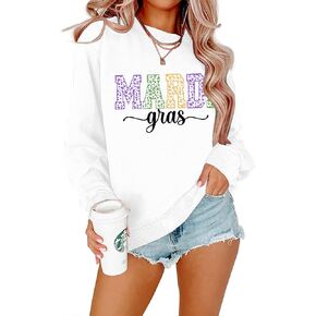 Mardi Gras Sweatshirts for Women Mardi Graphic Long Sleeve Dorts Fat Tuesday Tshirt Carnival Pullover Top Top Top Top