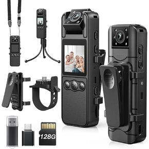 Z11 Body Camera with Audio and Video Recording, 128GB Small Body Cam with 180° Rotating Lens, 6HR Battery & Night Vision, Wearable Camera for Pet, Home, Office, Security Police Law Enforcement