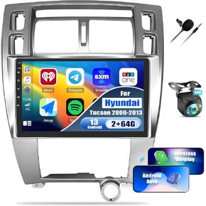 2G+64G Car Radio for Hyundai Tucson 2006 2007 2008 2009 with Wireless Carplay Android Auto,10.1" Touchscreen Android 13 Car Stereo with Mirror Link WiFi/GPS Navigation Bluetooth FM/RDS SWC+Rear Camera