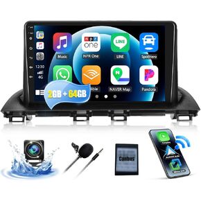 2+64GB Car Stereo Radio for Mazda 3 Axela 2014-2019 with Wireless CarPlay Android Auto Android 13 Head Unit 9" Touchscreen Car Radio with GPS Navigation Bluetooth FM Backup Camera + Canbus (High-End)