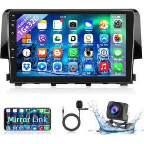 Podofo Car Stereo for Honda Civic 2016 2017 2018 2019 2020 with Mirror Link for iOS/Android, 9 Inch Touchscreen Car Radio with Bluetooth/GPS/WiFi/SWC/FM&RDS Radio + AHD Backup Camera + MIC in Kuwait