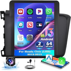 9.7 بوصة راديو سيارة لـ Honda Civic 2012 2013 2014 2015 ، Car Stereo Wireless Carplay Android Auto ، Android 13 System ، 2+64GB ، شاشة تعمل باللمس Radio Car Radio GPS WiFi SWC AHD Camera in Kuwait