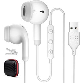 USB Earbuds for PC, USB Headphones with Microphone for Computer,Wired USB Headset with Mic Audio Controls Noise Isolating Stereo Laptop Earphones for Dell HP PS5 Surface Office Zoom Call Work Gaming