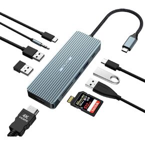 10 Ports HOPDAY USB C Adapter - Multiport Hub with 4K HDMI, PD 100W,USB 3.0,SD/TF Card Reader,3.5mm Audio for Laptop, Tablet, and More