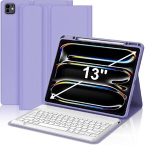 JADEMALL for New iPad Pro 13 inch Case with Keyboard (M4) 2024, Magnetic Bluetooth Keyboard, Detachable iPad Keyboard Case with Pencil Holder, Auto Sleep/Wake for iPad Pro 13 inch Case 2024, Purple