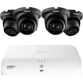 Lorex Fusion 4K+ 16 Camera Capable (8 Wired/8 WiFi) 2TB NVR System w/ 4 Metal Dome 8MP IP Security Cameras - Color Night Vision, Person/Vehicle Detection, Listen in Audio, IP67 Weatherproof (Black)