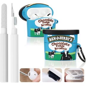Airpods Pro Case with Cleaning Pen, Silicone Airpods Protective Cover and Keychain with Clean Brush Tools for Wireless Charging Case and Earbuds (Ice Cream)