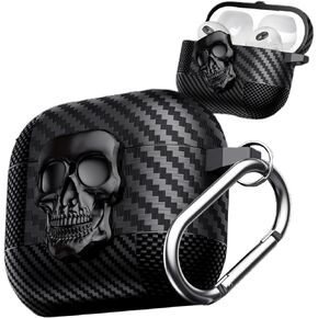 for AirPods 4 Gen 2024 Case Cover with Lock, Girls Boys Funny Skull Full Body Shockproof Hard Shell Protective Case with Carabiner Keychain for Airpods 4th Generation Skull Black