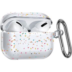 W-RARA Airpods pro 2nd Generation Case, Confetti Flakes Soft Silicone Protective Cover Compatible with Apple Airpods Pro 2nd & 1st Charging Case Cover with Keychain, Made from Recycled Materials