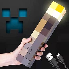 Pixels Brownstone Torch Light for Mounts to The Wall or Hand Held USB Rechargeable 11 Inch LED Slow Fade Function for Bedroom Playroom Decoration Perfect for Gamers Costume Cosplay Role Play