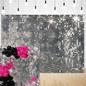 InMemory Silver Sequins Party Backdrop Glitter Stars Cake Table Decorations Banner Birthday Wedding Graduation Prom New Year Events Photography Background 7x5ft