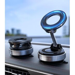 CloudValley Magnetic Vacuum Suction Car Phone Holder, [360° Adjustable] Foldable Cellphone Stand, [Strongest Magnetic] Rotating Vacuum Suction Car Mount for iPhone MagSafe Series and All Phones,Black